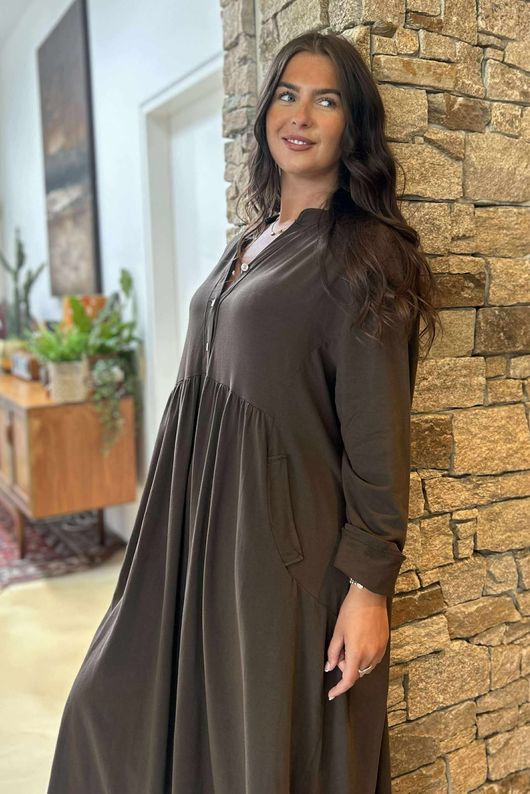 Made in Italy Donegal Cotton Jersey Smock Dress Chocolate
